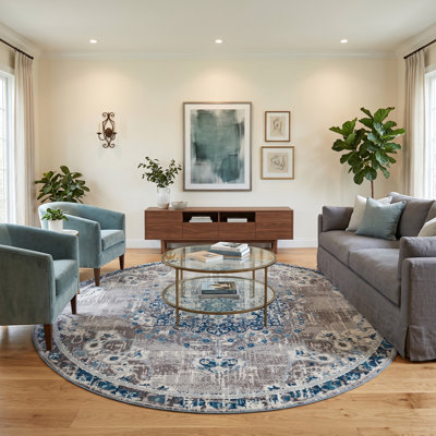 Nieve Bordered Medallion Durable Performance Blue/Gray Area Rug