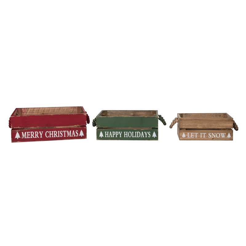 Wood 10 in. Multicolor Christmas Beaded Sayings Crates Set of 3