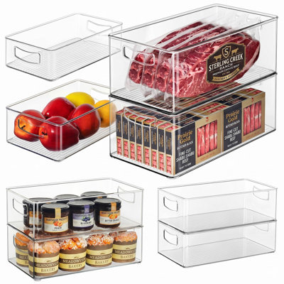 8 Pack Freezer Organizer Bins,Stackable,Clear Bins for Fridge,Pantry | Straight Side, 3 Sizes, 2 XL Storage Container, 3 Large Cabinet Organizer, 3 Medium Storage Drawer