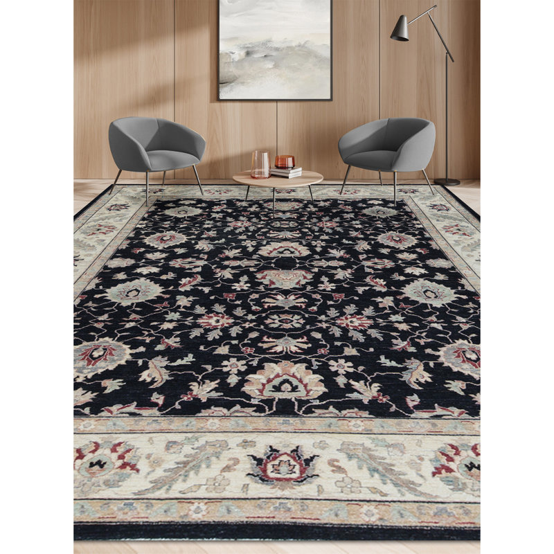 Zarbof Wool Oriental Area Rug in Black