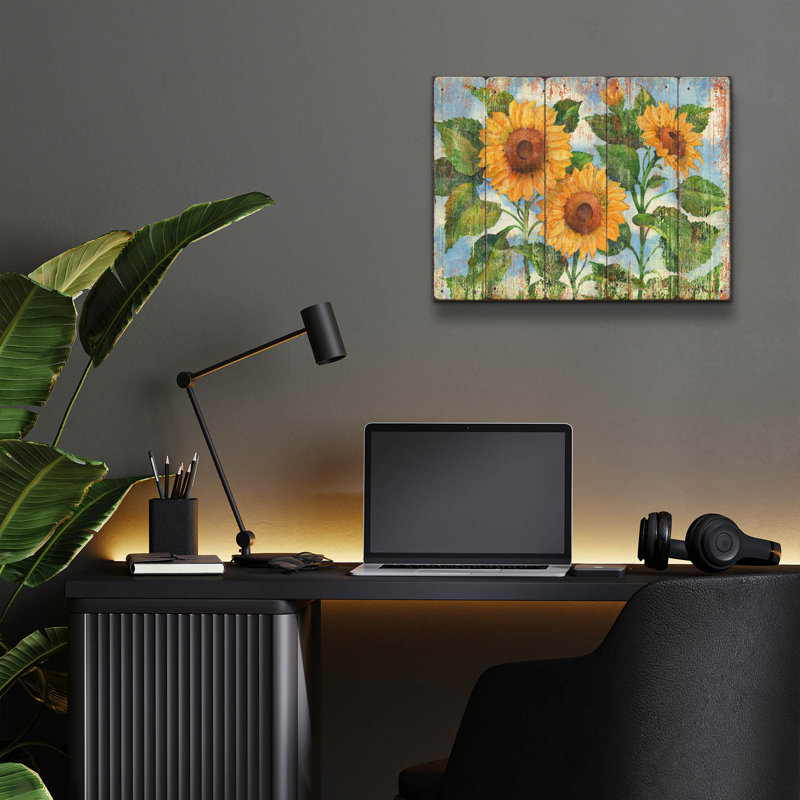 «Summer Sunflowers - Distress» par Paul Brent, art mural en verre acrylique, H 12 po x l 16 po x P 0,13 po