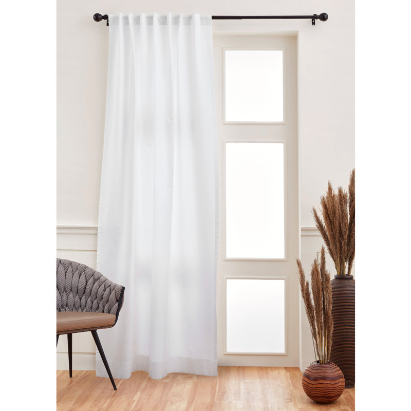 Cotton Linen Curtain with Rod Pocket, 52" W x 102" L, White