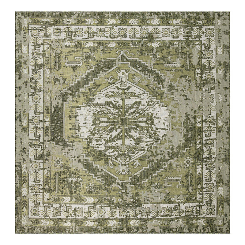 Tapis intérieur / extérieur en polypropylène tissé à la machine Valerie, Carré 13 pi 1 po
