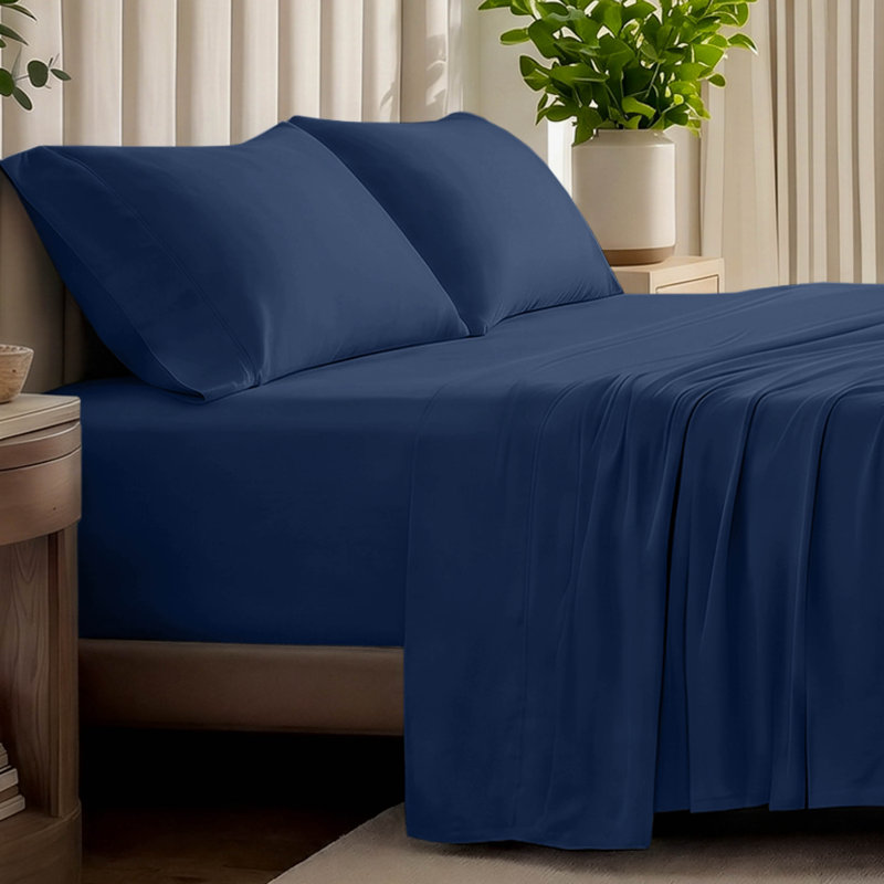Organic Cotton Jersey Sheet Set, Twin Sheet Set + Fitted Sheet + 1 Pillowcase, Dark Blue