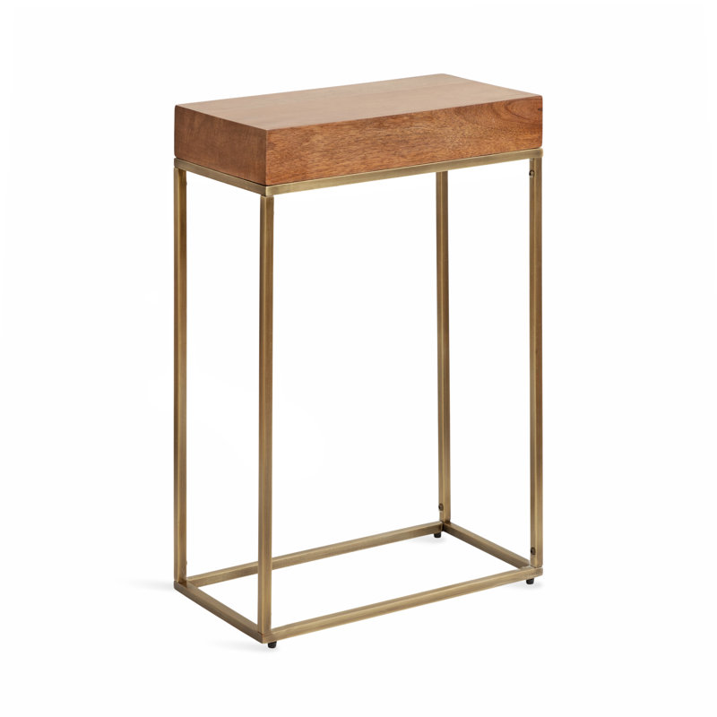 Cronus Solid Wood Top End Table, Walnut Brown, Gold