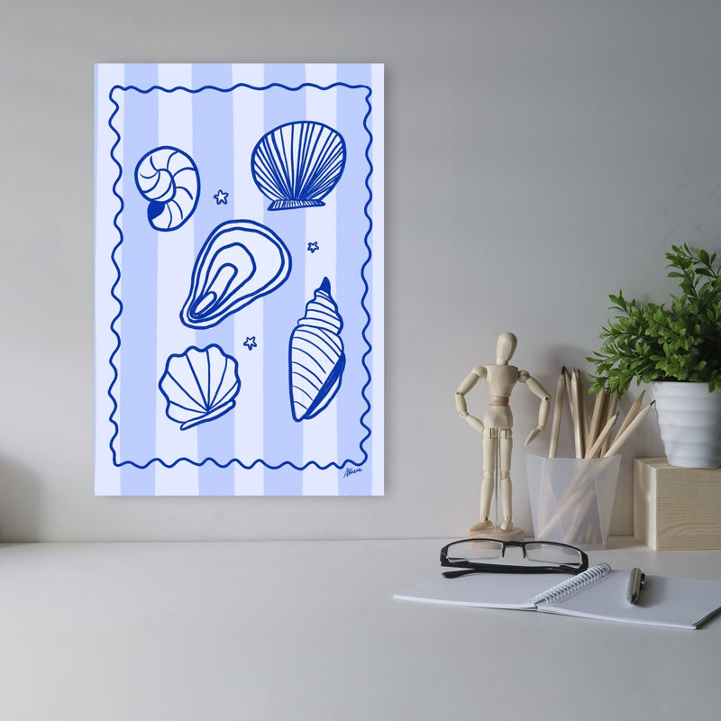 Blue Seashells Minimalist Abstract Starfish Coastal Wall Art Print 1 Piece Wrapped Canvas Wall Art, 45.72cm H x 30.48cm W
