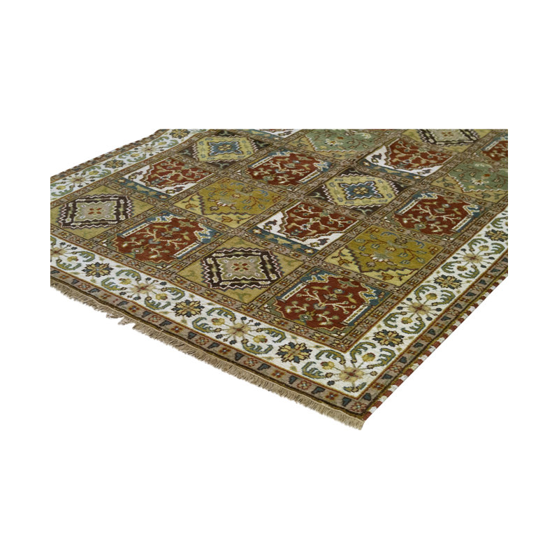 Tapis rouille et crème noué à la main de haute qualité