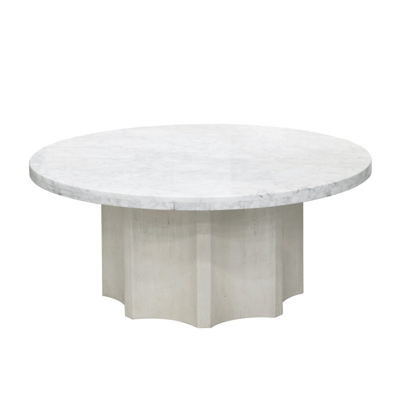 Gray and White Round Marble Top Coffee Table with Storage