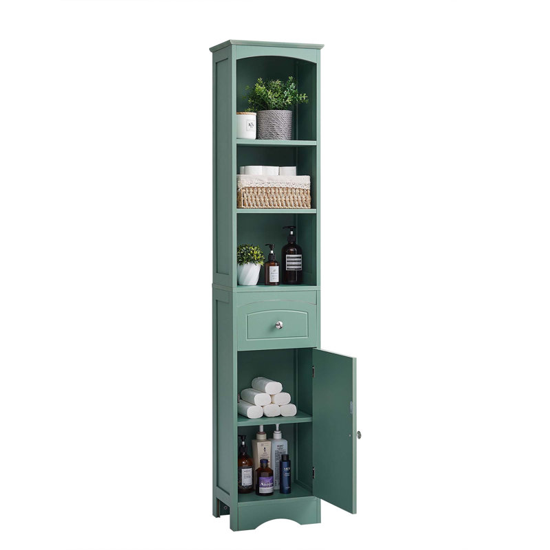 Tall Bathroom Cabinet Freestanding Storage Cabinet With Drawer And Adjustable Shelf, Green