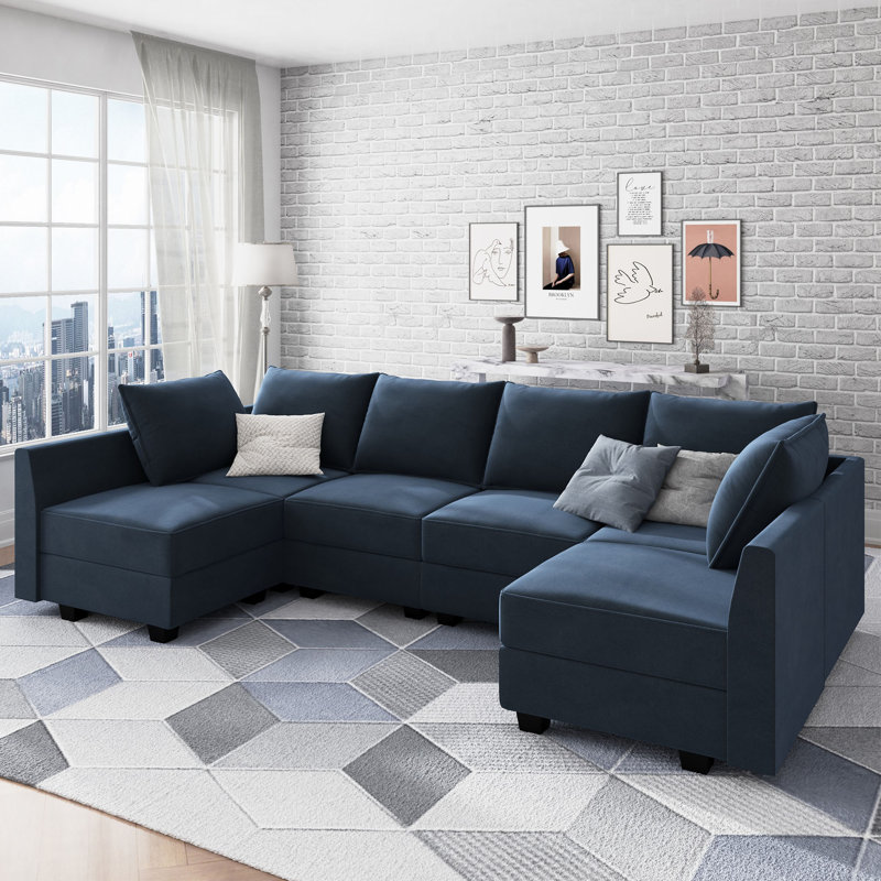 Canapé modulaire Tremee, Velours bleu