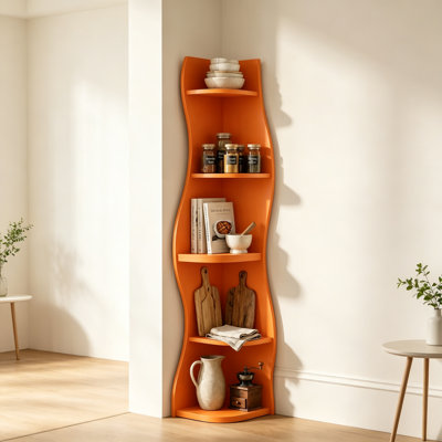5-Tier S-Shaped Corner Shelf, Modern Freestanding Curved Display Rack, Space-Saving Corner Bookshelf Plant Stand for Living Room, Bedroom, Bathroom, Home Office