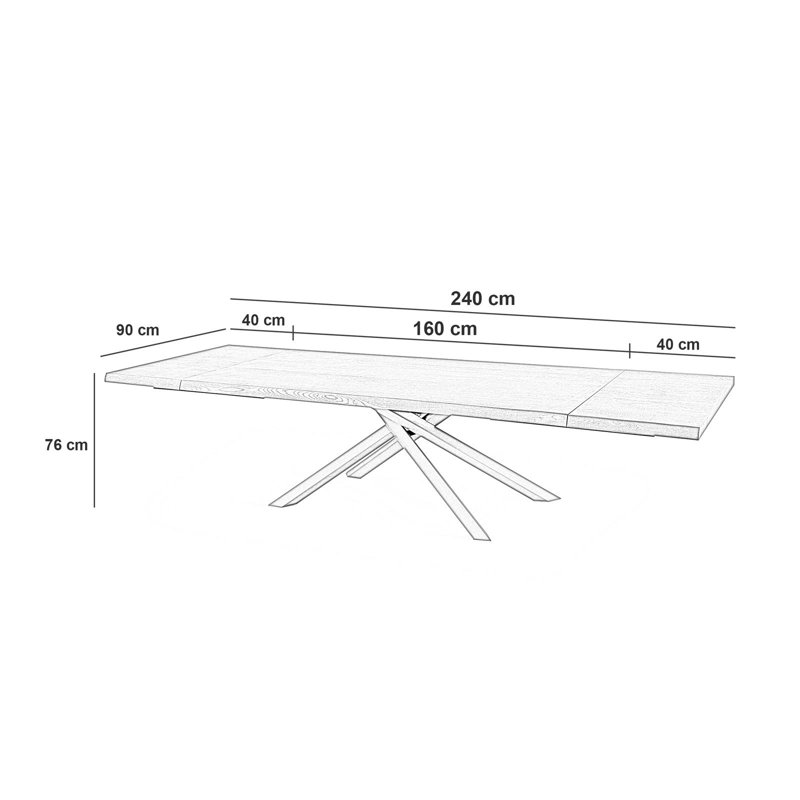 Dariane Extendable Oak Metal Base Dining Table, 76cm H x 90cm W x 160cm L