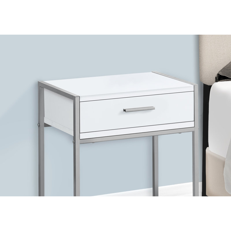 Table d'appoint de salon polyvalente avec stratifié blanc, métal gris et option de rangement pour la chambre à coucher