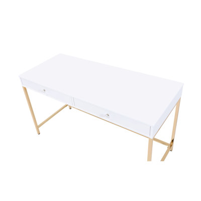 Bureau d'étude blanc ultrabrillant avec rangement pratique et écriture élégante dorée