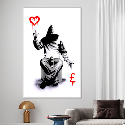 Illustration de Banksy Love Silver Graffiti - Toile murale imprimée vibrante avec thème Boy in Love