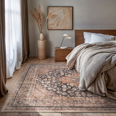 Marin Multi Bohemian Medallion Rug – Machine Washable, Flat Pile With Non-Slip Backing