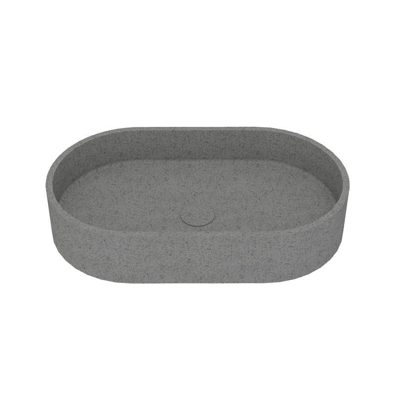Mottled Bluish Gray Ceramic Oval Vessel Bathroom Sink
