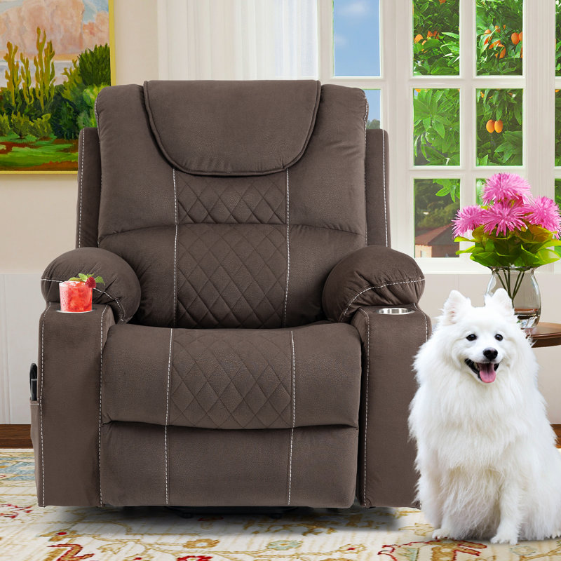 Annettia 38.2"W Power Recliner Massage Heater Lifting Chair with Cup Holders, Brown