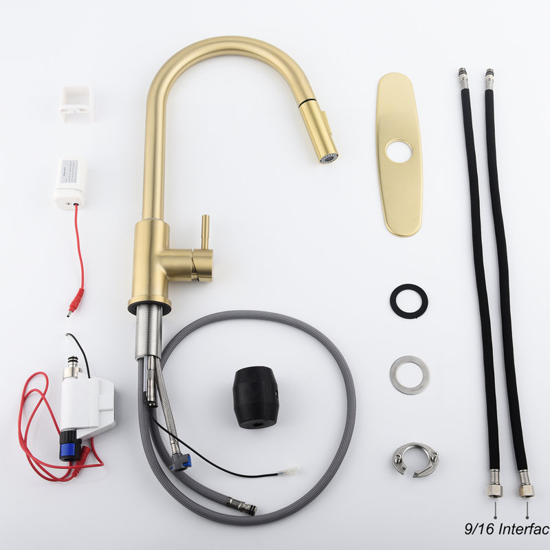 Touch - Enabled Pull Down In Kitchen Faucet, Single Lever To Manage Water Temperature And Flow, High Arc Nozzle Rotating 360, Brushed Gold Stainless Steel With Dirt Coating, Aerators Reduce Splash