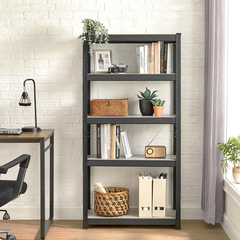 Desi Steel Standard Bookcase, Greige/Black, 150cm H x 75cm W x 30cm D