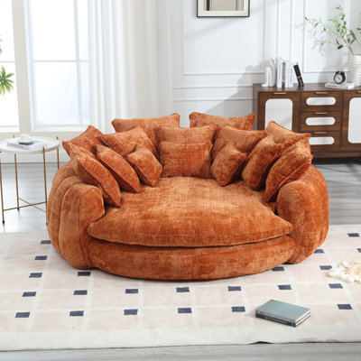 Comfortable double loaf sofa bed, oversized sofa bed with armrests, large padded high back decorative chair round sofa bed Living room bedroom Upholstery Color: Orange