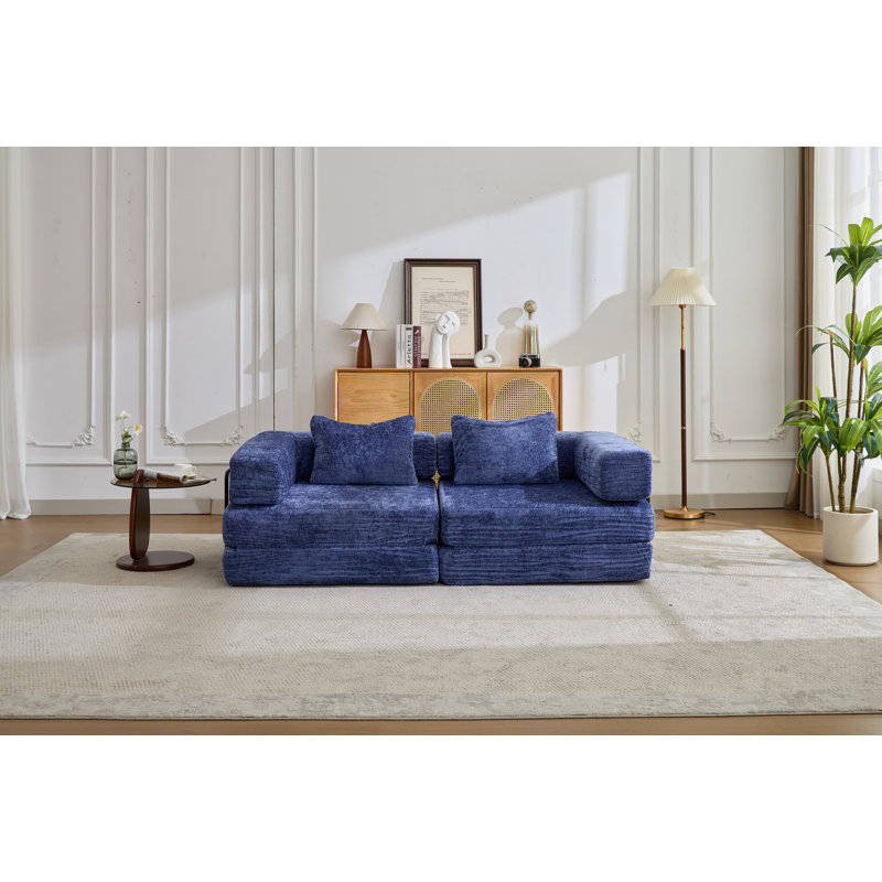 Canapé-lit convertible au sol, canapé modulaire modulaire à structure fixe, causeuse en tissu chenille sans assemblage pour le salon et la chambre à coucher