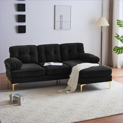 Sectional Sofas | 82.6" Modern L-Shaped Couch for Living Room Bedroom | Black | Velvet