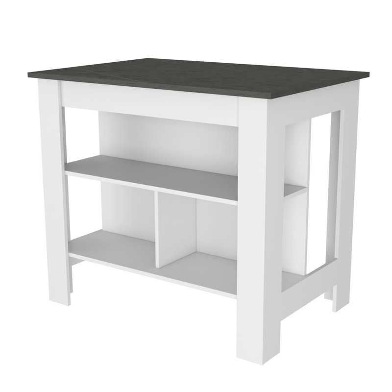 Îlot de cuisine, trois tablettes, blanc, Gris clair / blanc