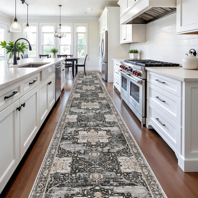 Washable Hallway Runner 3x20 - Long Entryway Runner Rugs for Hallway Stain Resistant Carpet for Bedroom Kitchen with Non Slip Backing Home Decor Floor Decoration Mat 3x20 Black