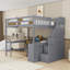 Lit mezzanine double en bois avec tablettes, bureau, escalier de rangement et garde-corps-1478721029