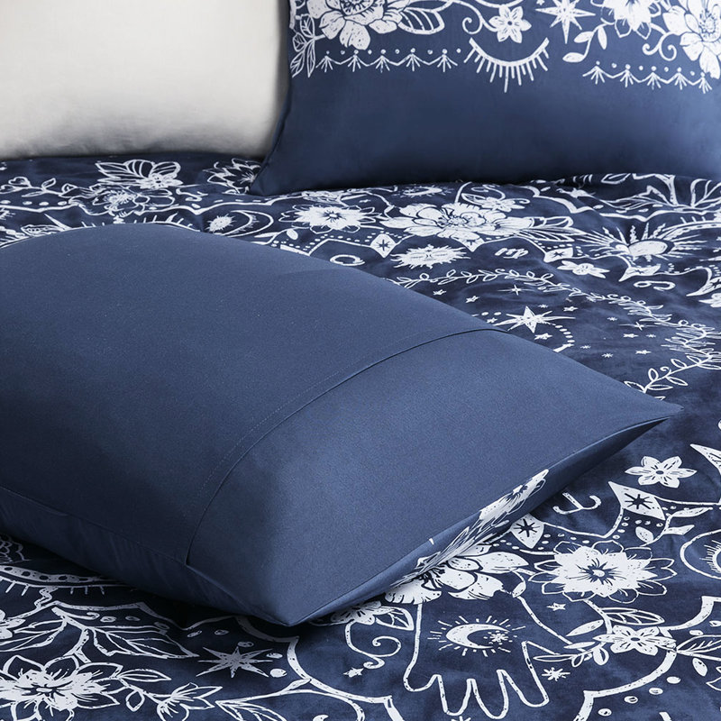 Literie céleste marine - Double / grand avec magnifique médaillon et imprimé floral décoratif