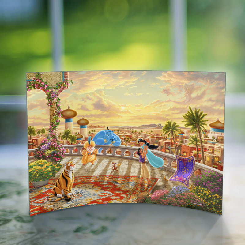 Imprimé acrylique incurvé Disney (Jasmine Dancing In The Desert Sunset)