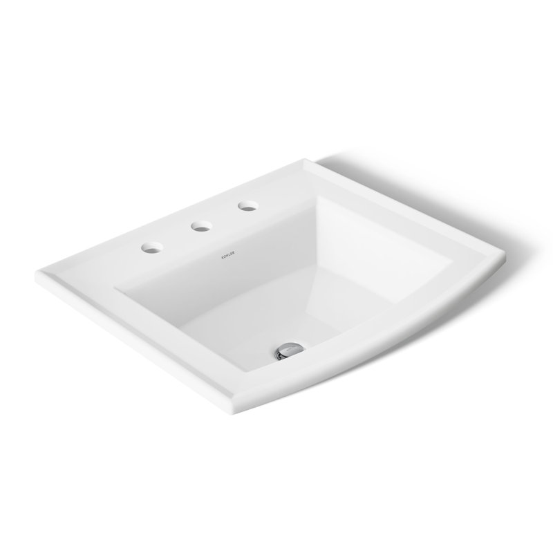 Lavabo de salle de bain rectangulaire encastré en porcelaine vitreuse avec trop-plein Archer®, Blanc, Centres de 8 po