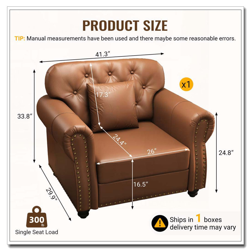 Chaise rembourrée 41,3 po, Brown, Ne s’applique pas