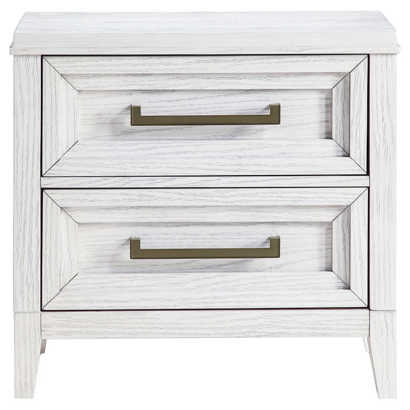 Avril Distressed White 2-Drawer Nightstand Bedside Table