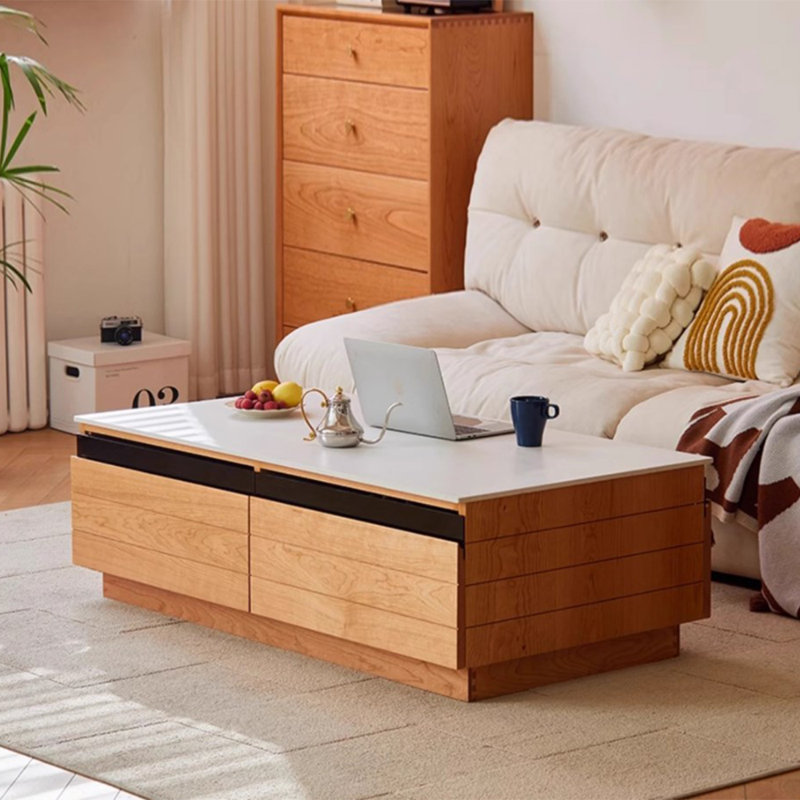 Table basse simple en bois massif de style bûche, Blanc