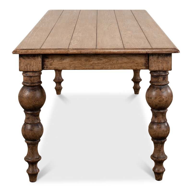 Rustic Oak Solid Wood Dining Table with Turned Legs