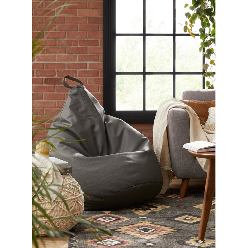 Faux Leather Classic Bean Bag, Gray Faux Leather