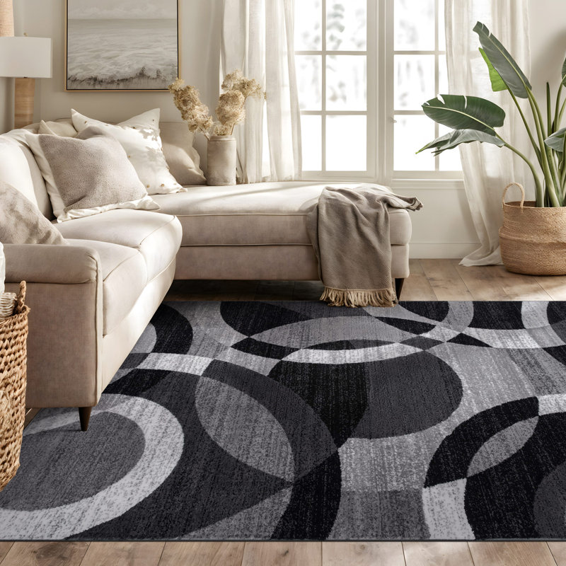 Mehul Woven Geometric Gray/Black/Ivory Area Rug - Modern Abstract Polypropylene Carpet for Living Room, Bedroom, Entryway, or Dining Room
