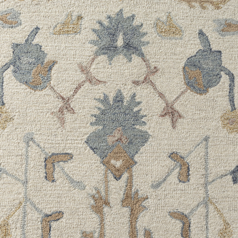 Ambrose Traditional Floral Ivory/Blue Hand-Tufted 100% Wool Indoor Area Rug, 9' x 12'