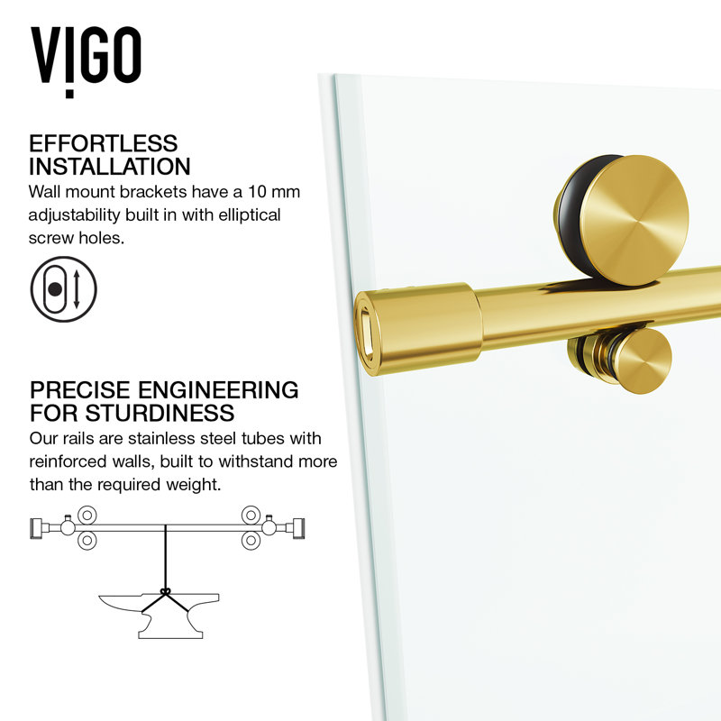 Elan E-Class 56-60" W x 76" H Sliding Frameless Shower Door with 3/8" Clear Glass, Matte Brushed Gold