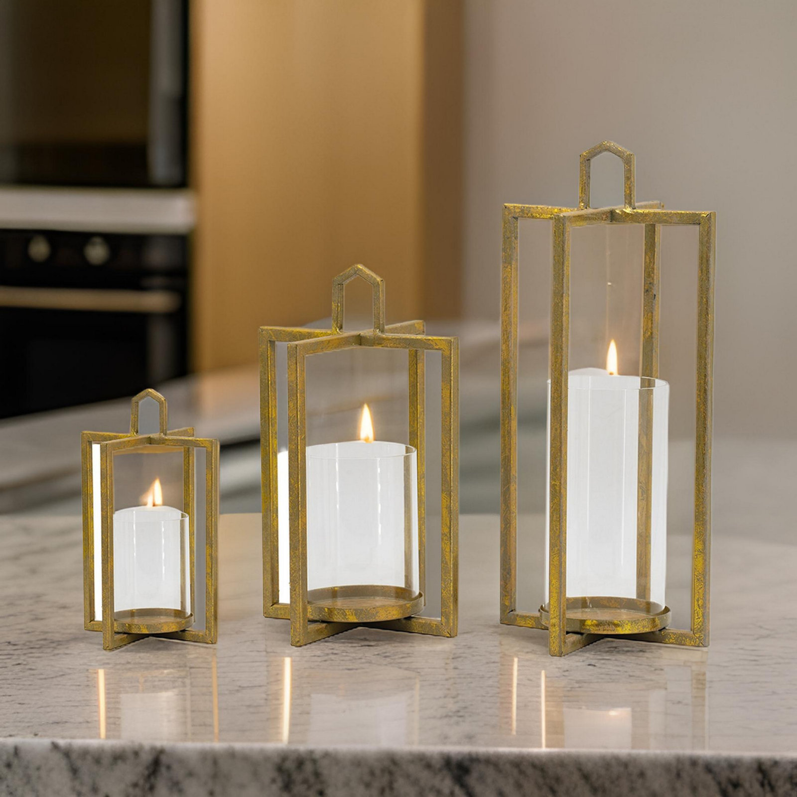 3 Piece Iron Tabletop Lantern Set