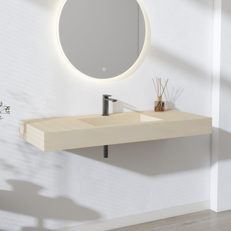 Lavabo de salle de bain à fixation murale 47 po avec trou pour robinet en café au lait 47 po