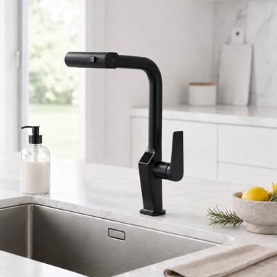 Robinet de cuisine sans contact avec affichage DEL de la température, douchette extractible à 3 fonctions et bec pivotant à 360°