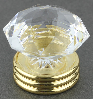 (5 Pack) 1-3/8 inch Diamond Cut Knob with Large Three Ring Brass Base