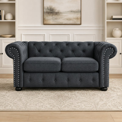 67.72'' Tufted Chenille Rolled Arm Chesterfield Loveseat