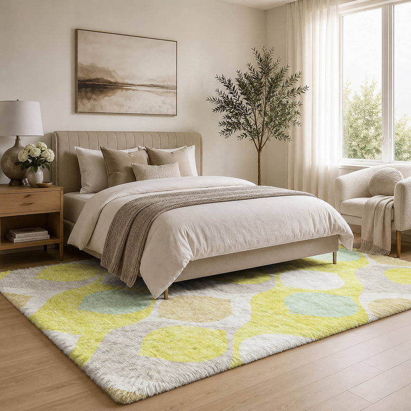 Tapis Dream Shag ADS749 de style moderne du milieu du siècle, lavable à la machine de qualité supérieure, Yellow, 10' x 14'