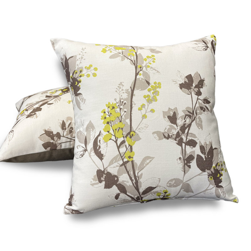 Ivory Floral Print Polyester Square Throw Pillow Set