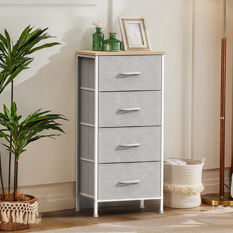 Enegess 4 Drawer Storage Dresser Chest, Gray/White