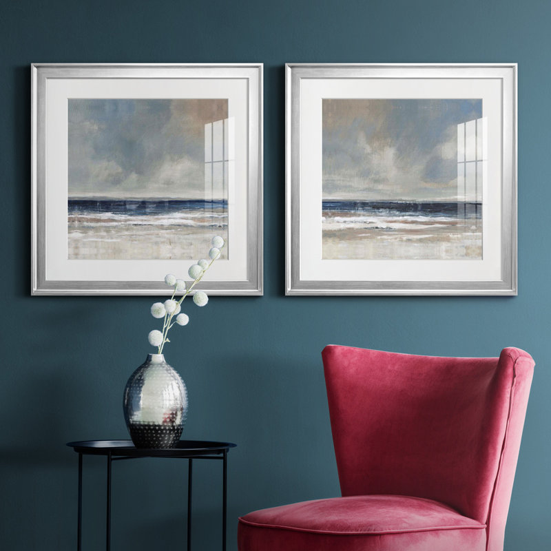 Embellished Distant Land I - Ensemble de 2 reproductions d'art encadrées, H 22,5 po x l 45 po, Argent argent